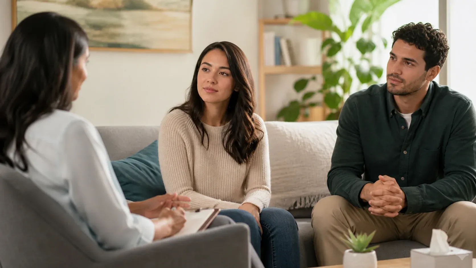 Two adults discussing intimacy and relationship concerns