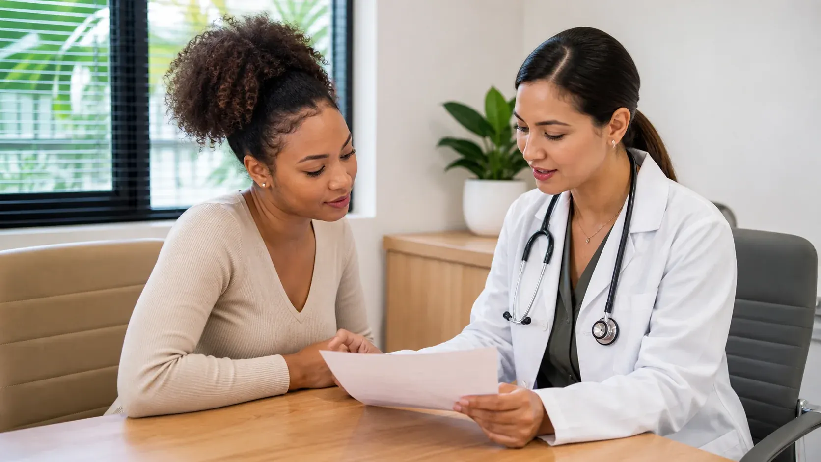 A woman discussing hormonal and metabolic health with her doctor